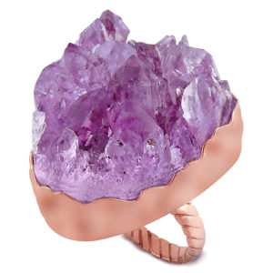 Sterling Silver Exotic Amethyst Geode "Meditation" Ring  - Rose Gold Plated
