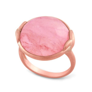 Sterling Silver Bezel Rose Quartz "Prana" Ring - 14k Rose Gold Plated Satin Finish