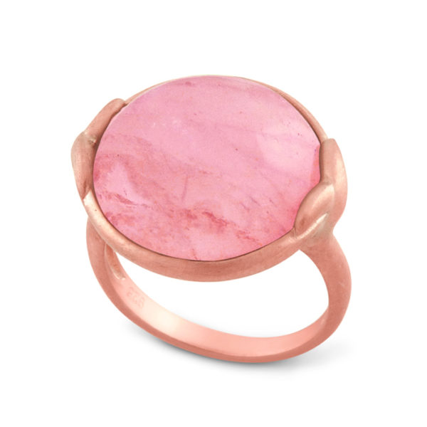 Sterling Silver Bezel Rose Quartz "Prana" Ring - 14k Rose Gold Plated Satin Finish