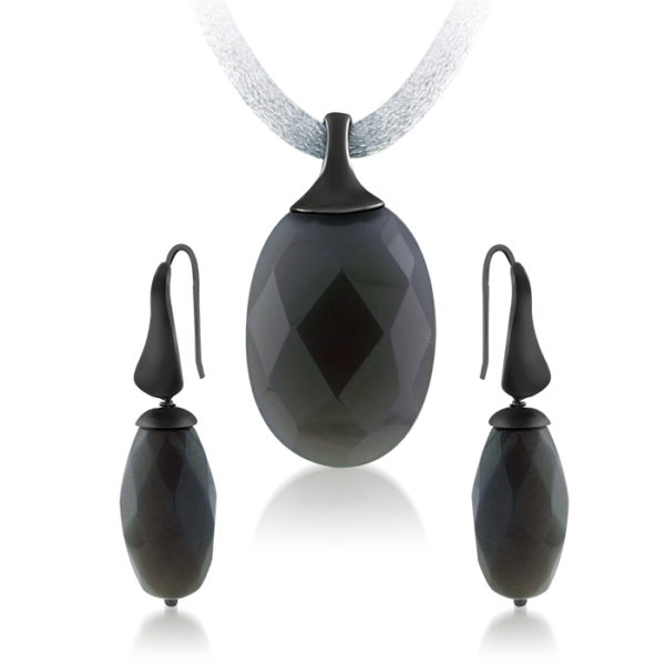 Sterling Silver Faceted Grey Agate "Balance" Set