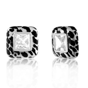 Sterling Silver Enamel "Wild" Earrings With Cz