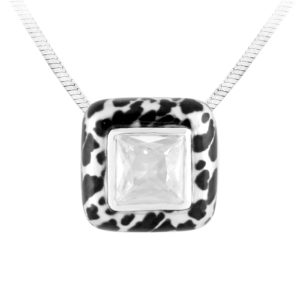 Sterling Silver Enamel "Wild" Pendant With Cz