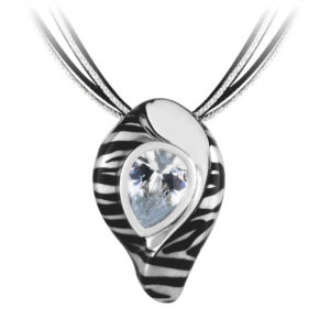Sterling Silver "White Tiger" Enamel Cz Pendant