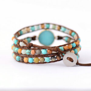 Blue Druzy & Turquoise Beaded Boho Wrap Bracelet