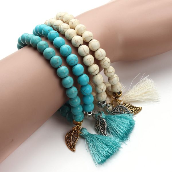Handmade Turquoise "Leaf"  bracelet with tassel