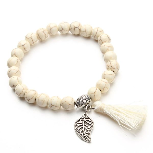 Handmade Turquoise "Leaf"  bracelet with tassel - Image 2