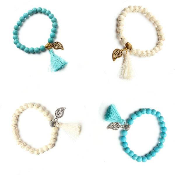 Handmade Turquoise "Leaf"  bracelet with tassel - Image 5