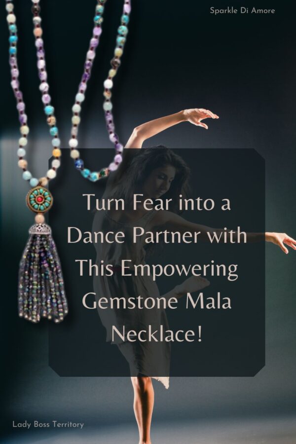 Handmade Dancing Queen Mala – A 33.5-inch Amazonite gemstone mala necklace with a crystal tassel, symbolizing empowerment, balance, and self-expression.