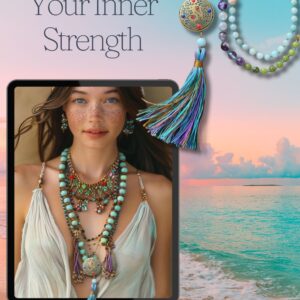 Handmade Unstoppable Mala Necklace featuring 108 semiprecious stone beads, a colorful tassel, and a Himalayan charm—designed for strength, balance, and empowerment.
