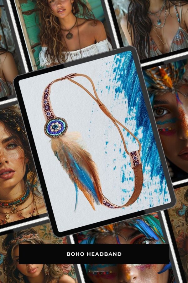 Video of models showcasing vibrant bohemian jewelry, colorful headpieces, and patterned outfits, highlighting boho chic style