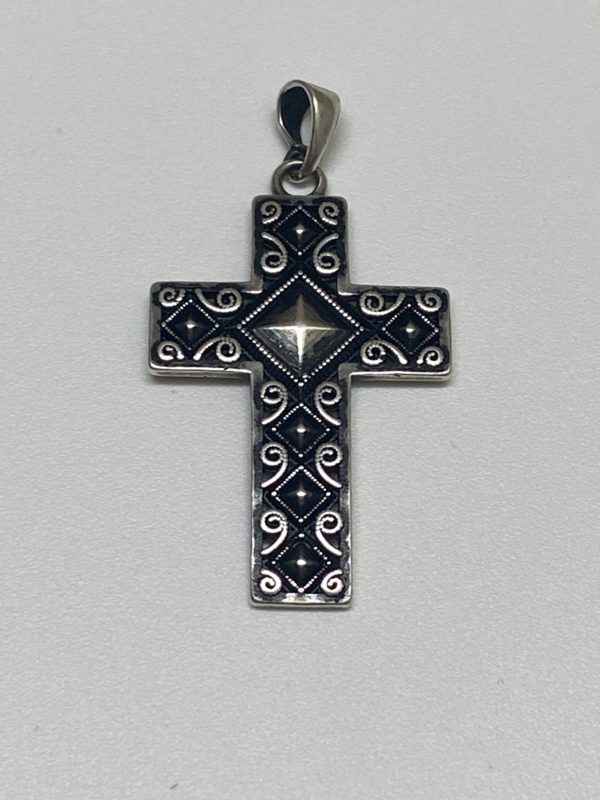 Sterling Silver Cross Pendant, Antique Silver Finish - Image 4