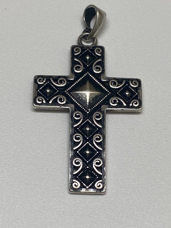 Sterling Silver Cross Pendant, Antique Silver Finish - Image 5