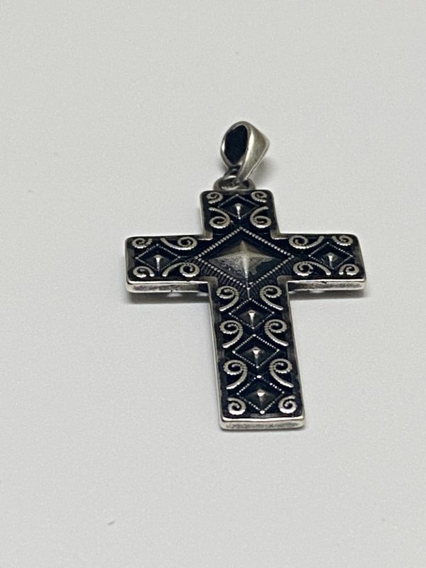 Sterling Silver Cross Pendant, Antique Silver Finish - Image 8
