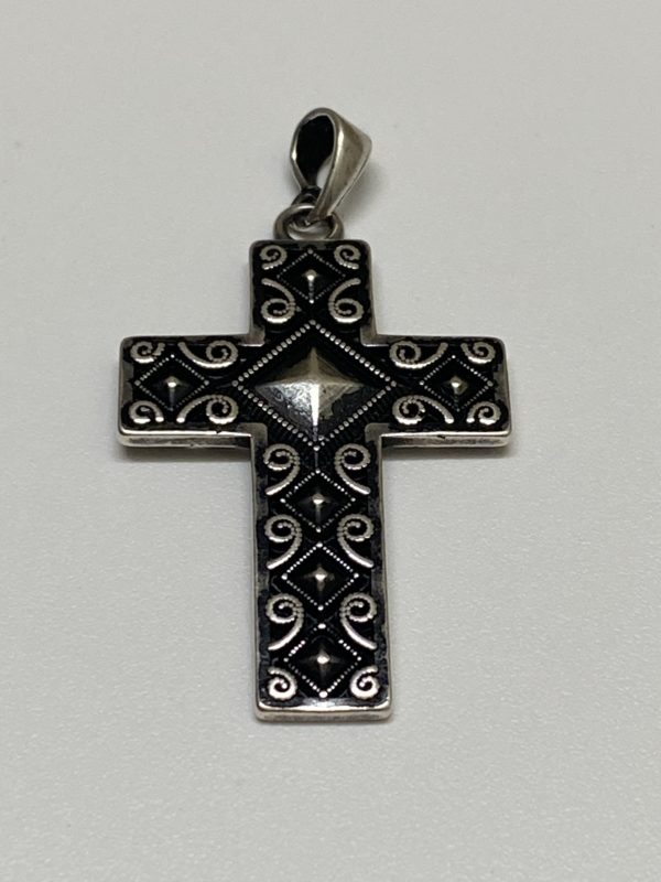 Sterling Silver Cross Pendant, Antique Silver Finish - Image 6