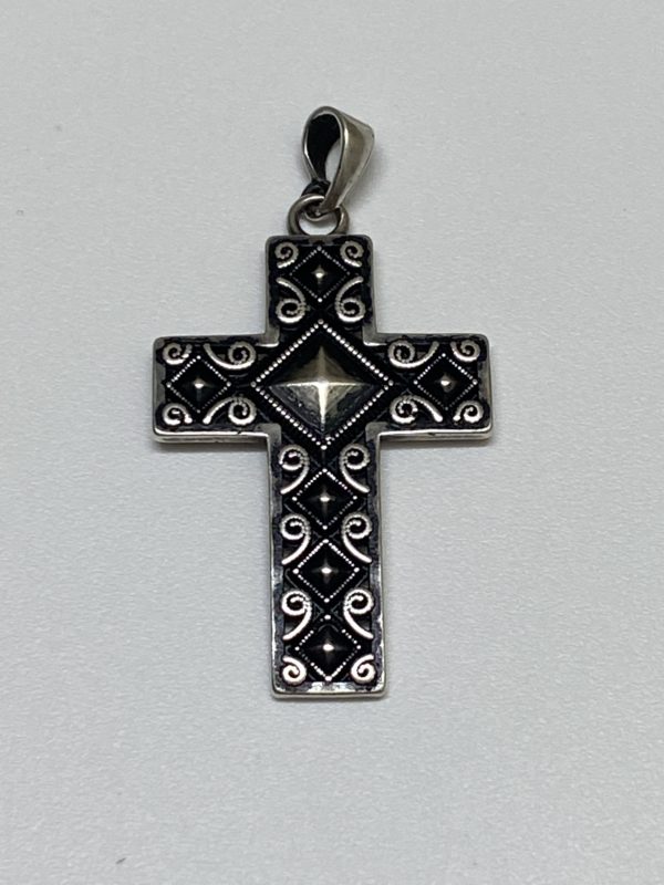 Sterling Silver Cross Pendant, Antique Silver Finish - Image 7