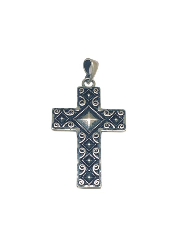 Sterling Silver Cross Pendant, Antique Silver Finish - Image 3