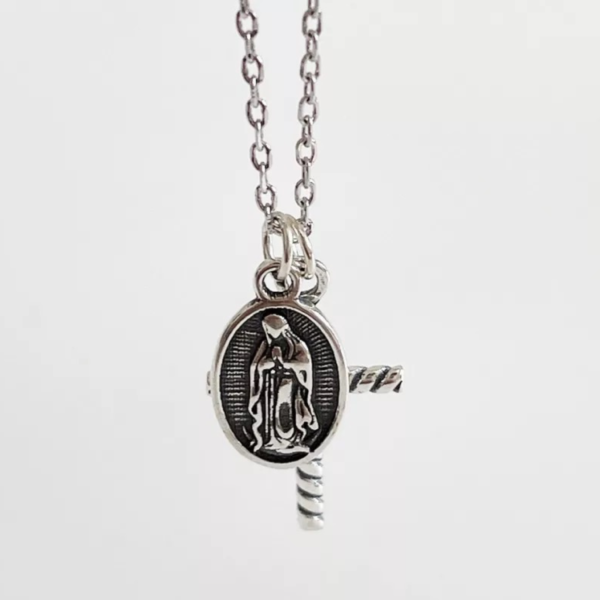 Sterling Silver Virgen Mary & Cross Necklace - Image 3