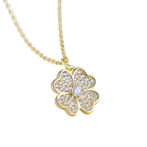 Clover Necklace - Four-Leaf Pendant with CZs, Sterling Silver and Gold Plating