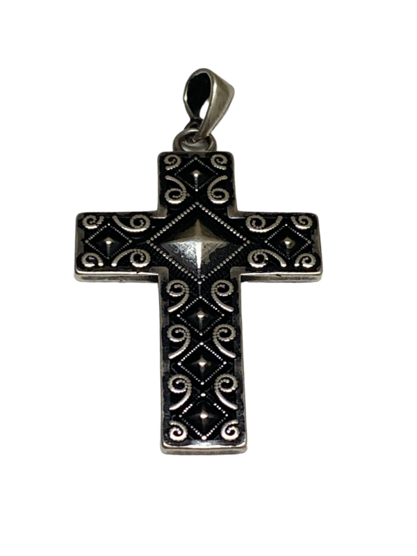Sterling Silver Cross Pendant, Antique Silver Finish - Image 9