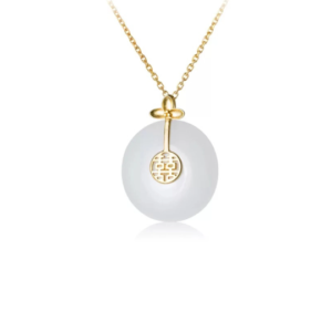 Sterling Silver White Jade "Gratitude" Necklace, Gold Plated