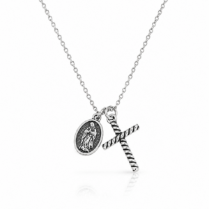 Dainty Virgin Mary and Cross Necklace in Sterling Silver