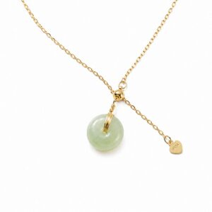 Green Jade Gratitude Necklace in 14k Gold Over Sterling Silver with Genuine Jade Pendant for Women