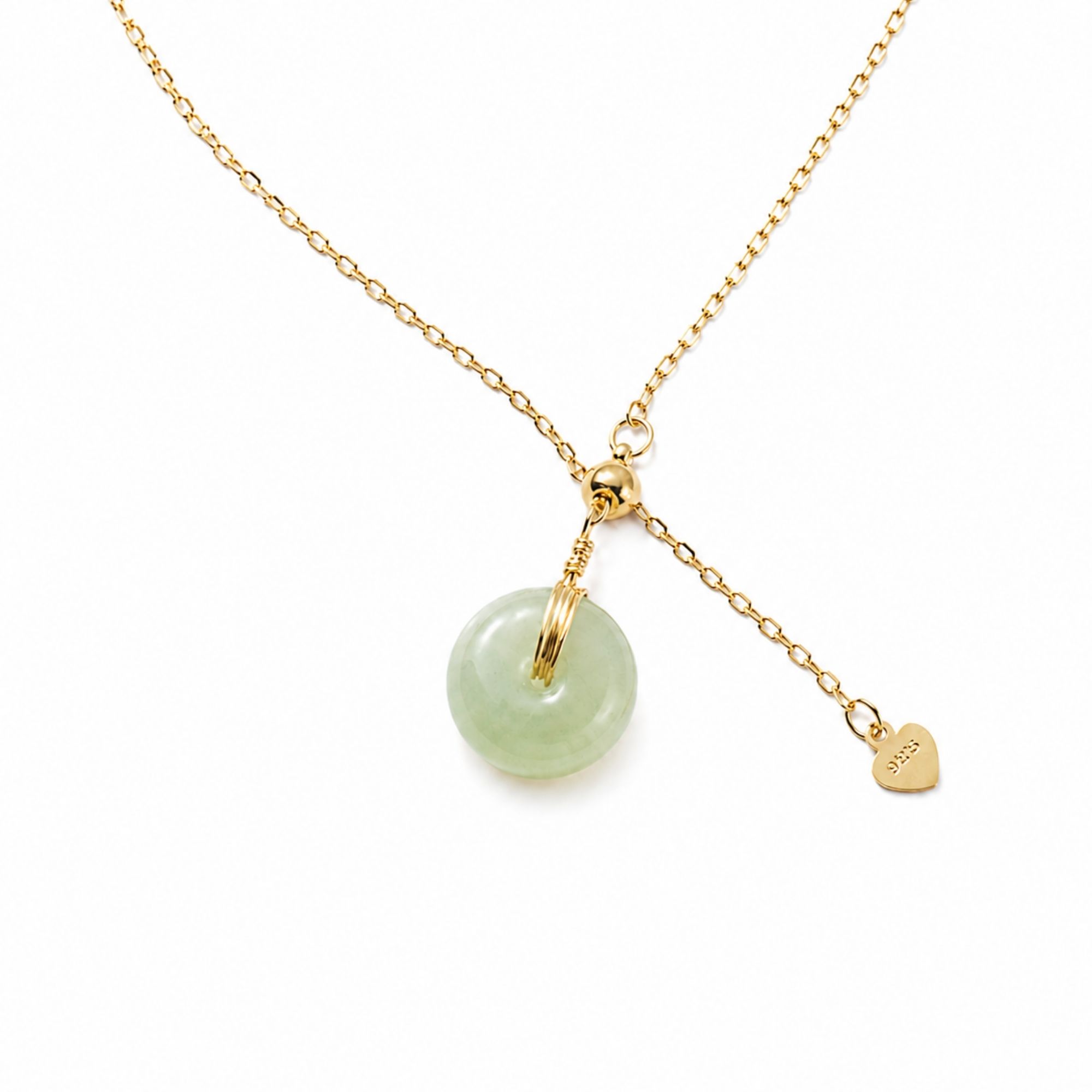 Green Jade Gratitude Necklace in 14k Gold Over Sterling Silver with Genuine Jade Pendant for Women