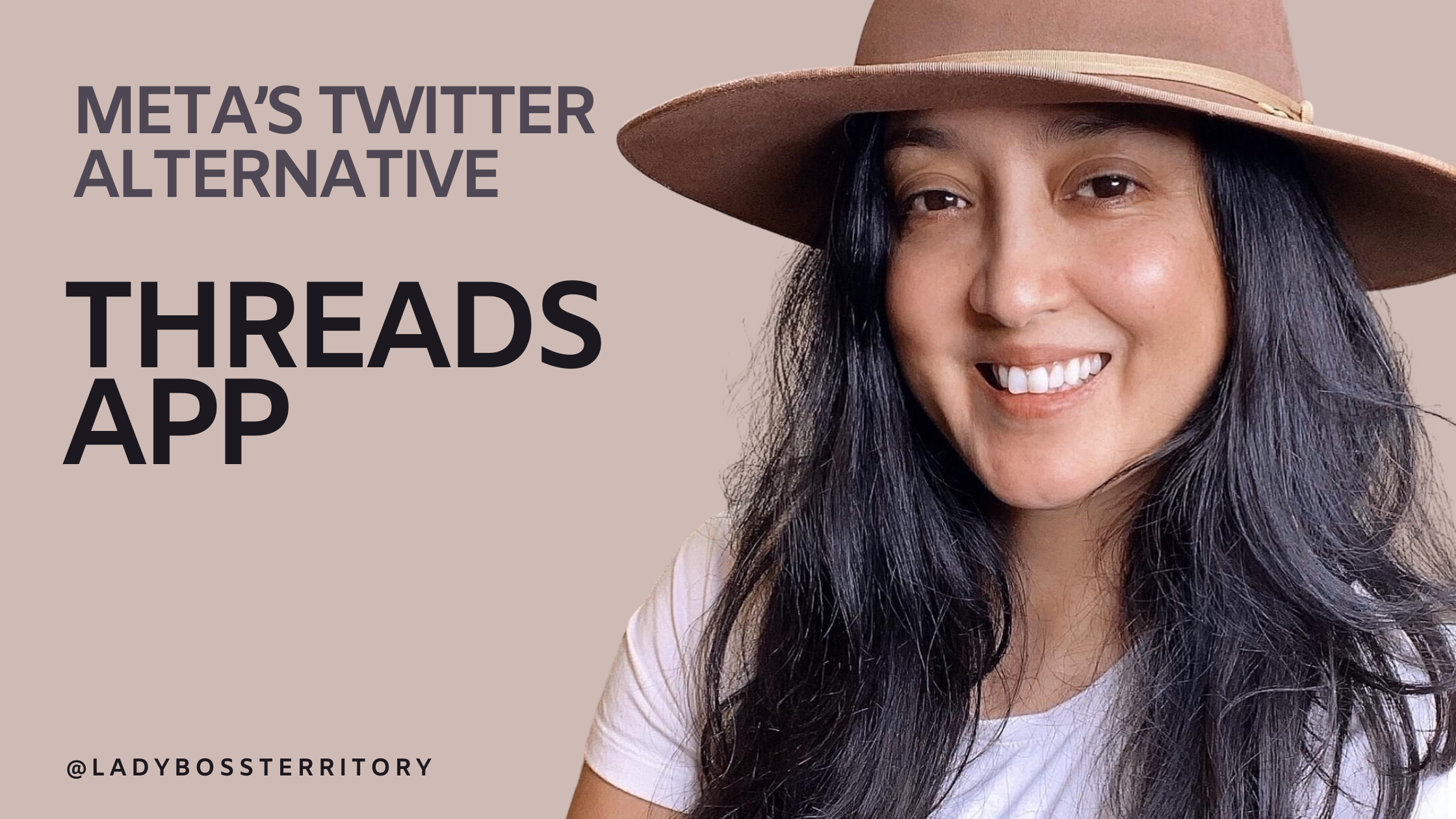 Smiling influencer and female entrepreneur showcasing Meta's Twitter Alternative, Threads app.
