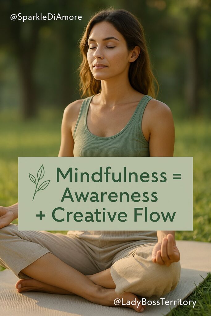 Woman meditating outdoors in soft sunlight, representing how mindfulness enhances awareness, focus, and creative flow for female entrepreneurs.