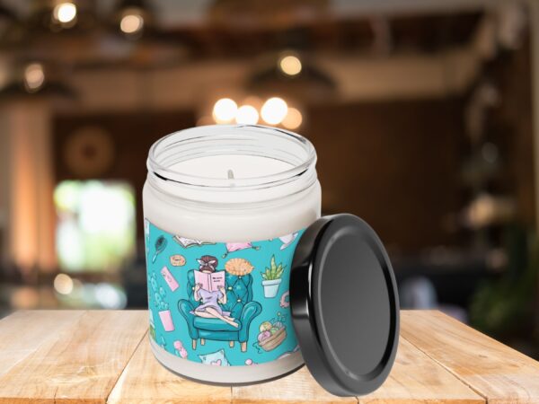 Stylish glass jar containing scented candle