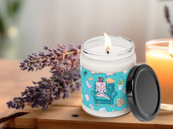 Scented candle burning in cozy room
