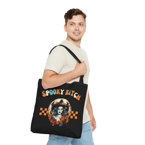 Spooky Bitch season Tote Bag Spooky Witch Halloween trick or treat teen party Reusable grocery bag  gift best friend  halloween girl black - Image 3