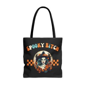 Spooky Bitch season Tote Bag Spooky Witch Halloween trick or treat teen party Reusable grocery bag  gift best friend  halloween girl black