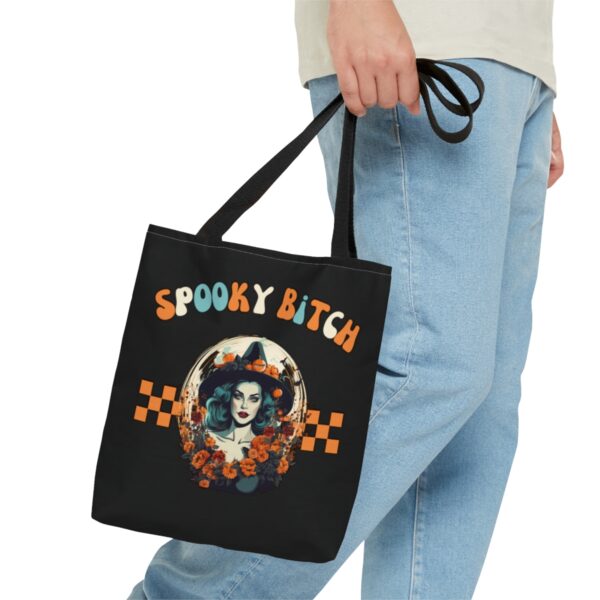 Spooky Bitch season Tote Bag Spooky Witch Halloween trick or treat teen party Reusable grocery bag  gift best friend  halloween girl black - Image 8