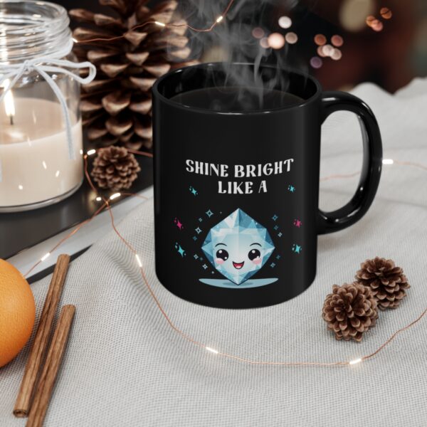 Ceramic coffee mug featuring diamond illustration