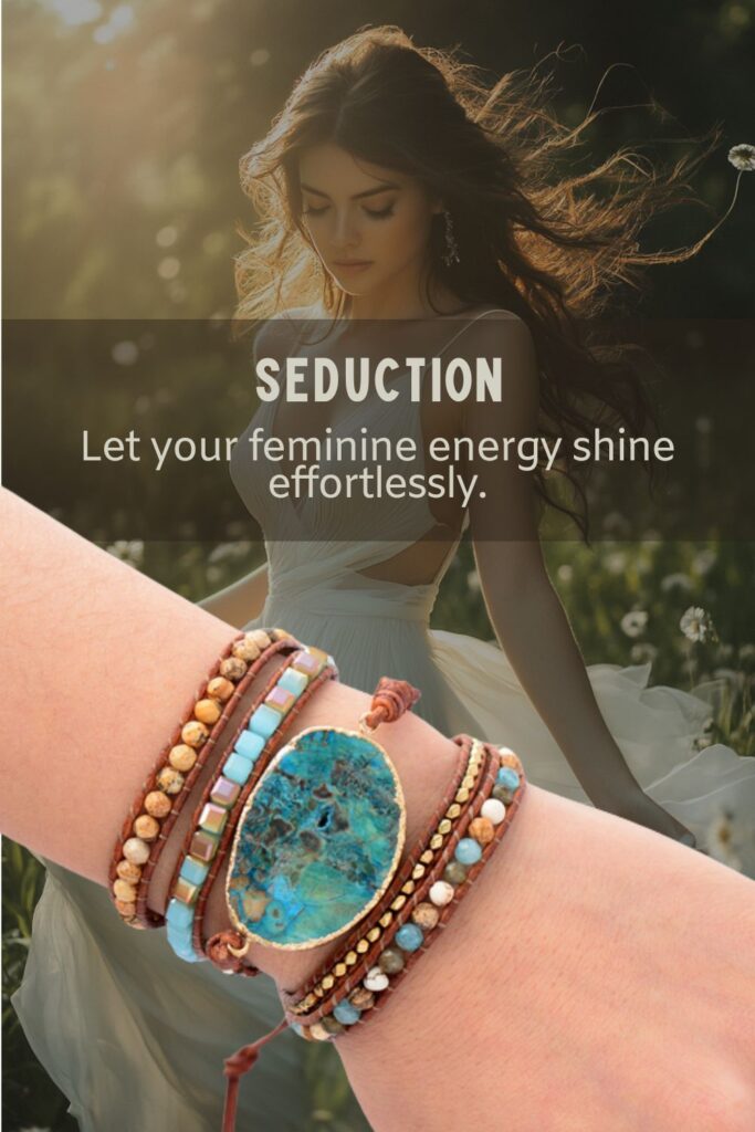 Seduction Handmade Bracelet with turquoise centerpiece and natural stones—perfect for a boho-chic look and embracing feminine energy.