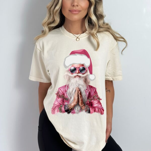 Christmas Funny Santa Peace Love Hippie Pink Santa with Glasses and hat Praying - Image 6
