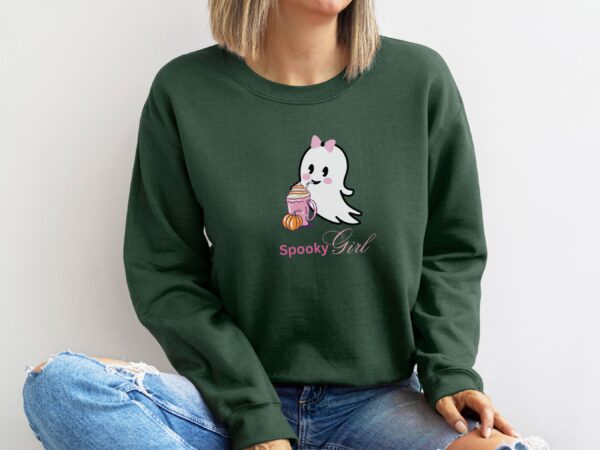 Forest Green Ghost Sweatshirt - Earthy Halloween style.