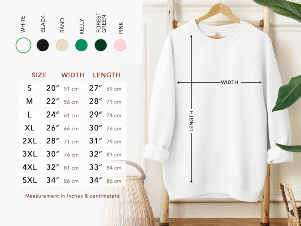 A chart displaying the available colors of "Spooky Mama" Sweatshirts: Black, Classic Pink, Forest Green, Kelly Sandstone, and White.