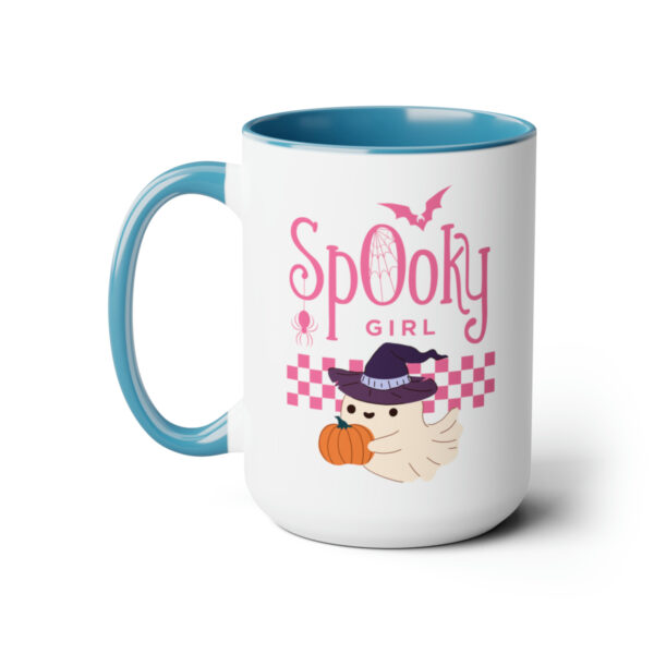 Front view of SEO-optimized Light Blue Halloween Mug with Left-Side Handle.