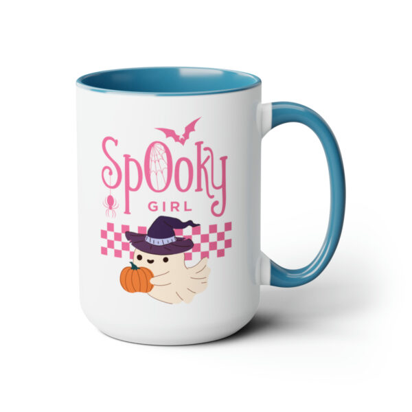 Front view of Two-Tone Light Blue Halloween Mug with Right-Side Handle