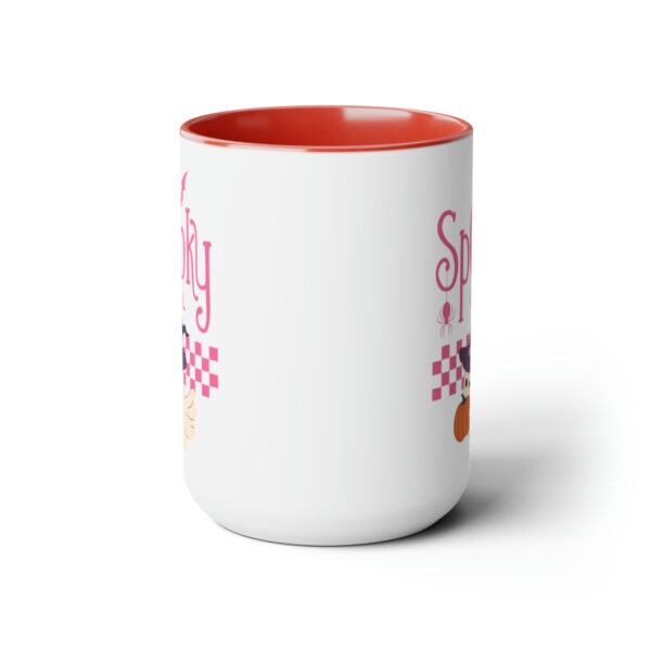 Side view of Two-Tone Red Halloween Mug - Glossy White with Red Handle