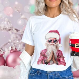 Christmas Funny Santa Peace Love Hippie Pink Santa with Glasses and hat Praying