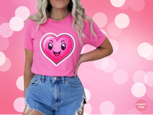 Hot Pink Heart Graphic Cheerful Love T-Shirt - Image 7