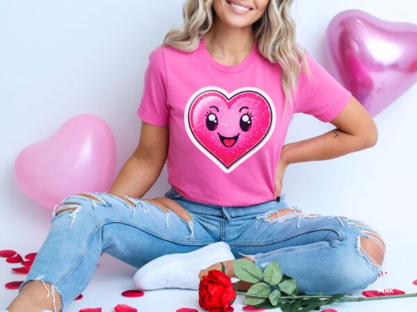 Hot Pink Heart Graphic Cheerful Love T-Shirt - Image 5