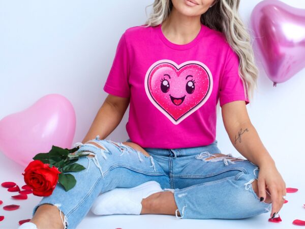 Hot Pink Heart Graphic Cheerful Love T-Shirt - Image 2