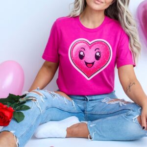 Hot Pink Heart Graphic Cheerful Love T-Shirt