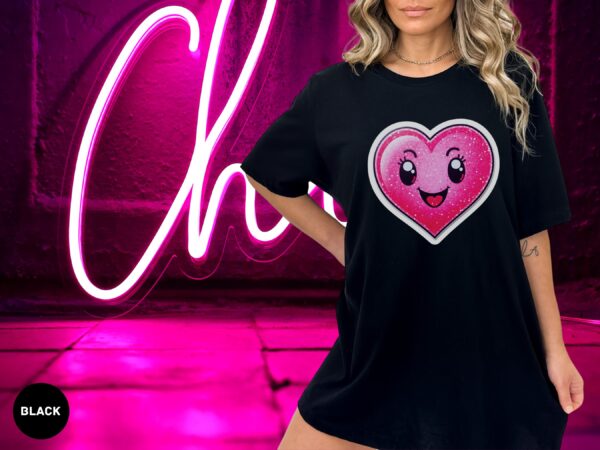 Hot Pink Heart Graphic Cheerful Love T-Shirt - Image 9