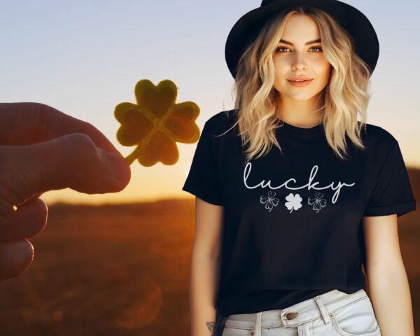 Lucky Shamrock T-Shirt, Saint Patricks Day Four Leaf Clover Tee - Image 2