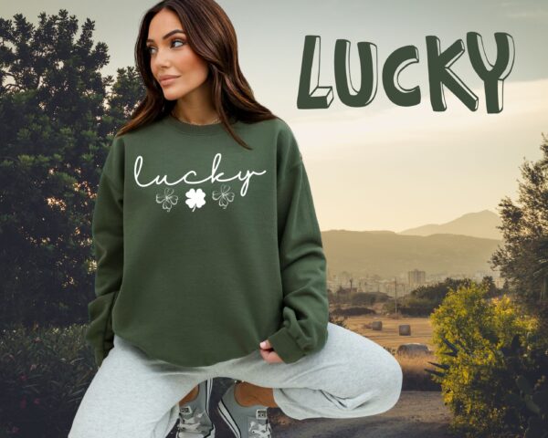 Lucky Clover St Patrick's Day Sweatshirt Lucky Four leaf Shamrock Saint Patrick's Day - Image 35